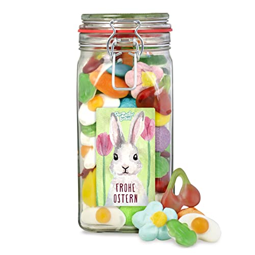 Der Zuckerbäcker Frohe Ostern Süßigkeitenglas – bunter Süßigkeiten-Mix im hochwertigen Geschenk-Glas für Ostern von Der Zuckerbäcker