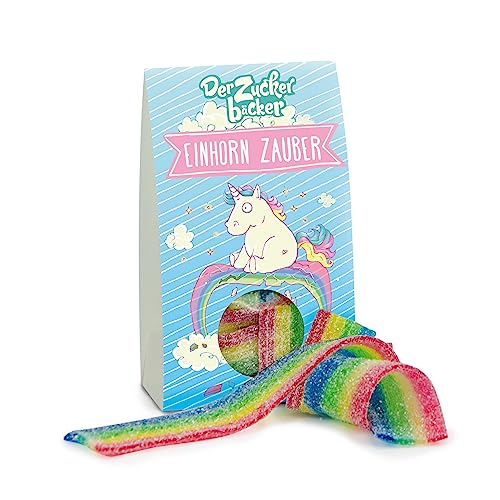 Einhorn Zauber - Farbige Regenbogenbänder aus Fruchtgummi, 60 Gramm Naschportion, süßes Mitbringsel für Klein und Groß von Der Zuckerbäcker