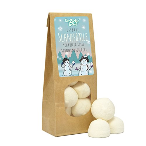 Essbare Schneebälle - süße Wundertüte, 80g Marshmallow-Bällchen mit Vanillegeschmack in Schneeball-Design, ein tolles Geschenk zu Weihnachten von Der Zuckerbäcker