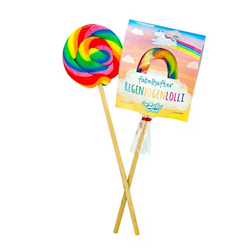 Fabelhafter Regenbogenlolli - kunterbunter Lolli, Farbenspaß zum Lutschen mit süßem Einhorngeschmack, 50 Gramm Naschfreude in tollem Einhorn-Design von Der Zuckerbäcker