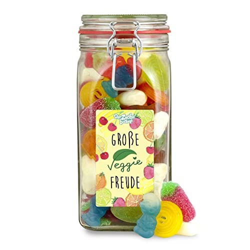 Große Veggie Freude – buntes Geschenk-Glas mit vegetarischem Süßigkeiten-Mix, ohne Gelatine von Der Zuckerbäcker