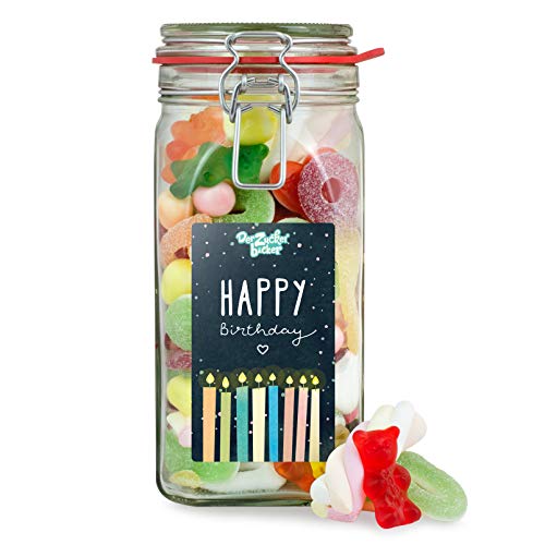 Happy Birthday - großes Süßigkeiten-Naschglas zum Geburtstag für Familie, Freunde und Mitarbeiter von Der Zuckerbäcker