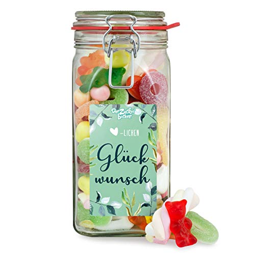 Herzlichen Glückwunsch - hübsches Glas mit Süßigkeiten-Mix, schöne Geschenk-Idee zum Gratulieren von Der Zuckerbäcker