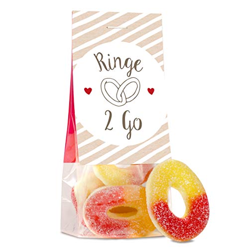 Hochzeit Gastgeschenk 30 STÜCK "Ringe 2 go", 35 Gramm Pfirsichringe in einem Naschbeutel, ideal für Deine Hochzeitsgäste als Nascherei auf dem Tisch, süße Kleinigkeit für die Hochzeit von Der Zuckerbäcker