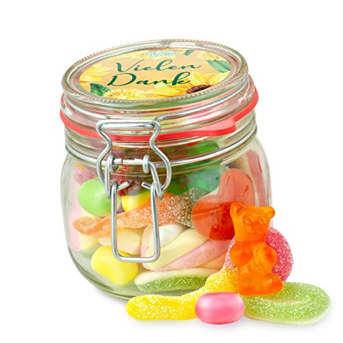 Kleines Vielen Dank Glas – süßes Geschenk-Glas für Freunde und Familie, bunter Süßigkeiten-Mix, 320 g von Der Zuckerbäcker