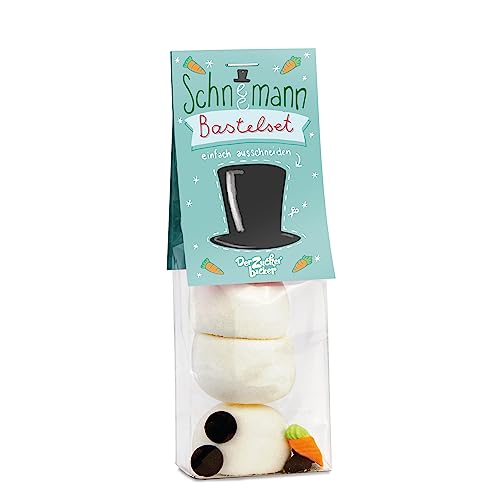 Schneemann Bastelset - weiße Marshmallow Schneebälle, Schokodrops und Zuckermohrrübe. Ein Bastelset für Weihnachten - für Kids und Erwachsene von Der Zuckerbäcker