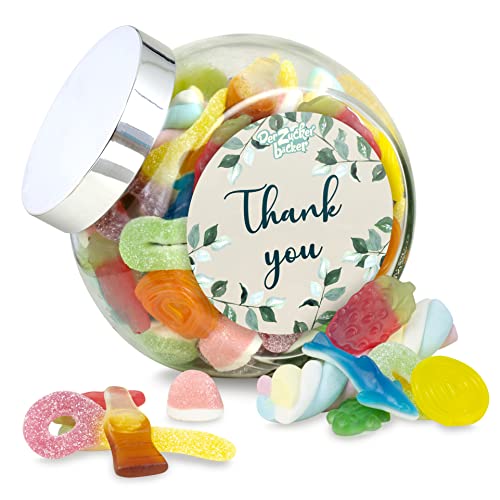 Schräghalsglas Thank You – leckerer Süßigkeiten-Mix zum Danke sagen, süßes Dankesgeschenk für Freunde, Kollegen und Familie von Der Zuckerbäcker