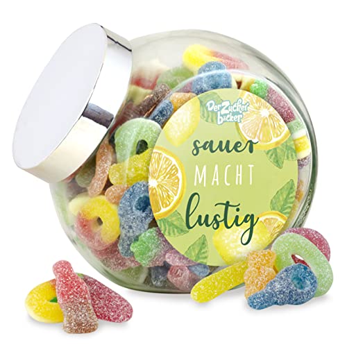 Süßigkeiten sauer im Naschglas – saure Süßigkeiten-Mischung im hochwertigen Geschenk-Glas, 1000 g von Der Zuckerbäcker