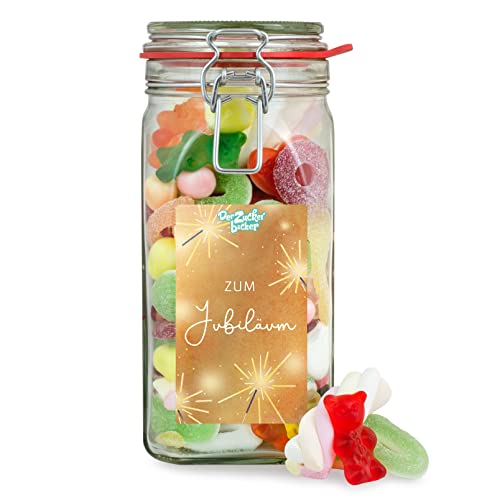 Süßigkeitenglas „zum Jubiläum“ – originelles Geschenkglas mit Süßigkeiten, tolles Geschenk für Firmen-Jubiläum, Hochzeitstag oder runden Geburtstag von Der Zuckerbäcker