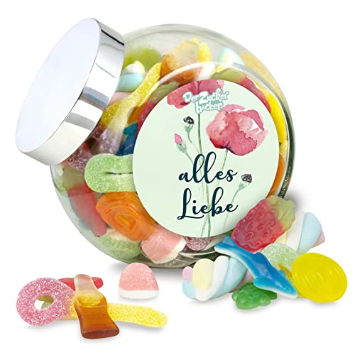 Süßigkeitenglas Alles Liebe – leckerer Süßigkeiten-Mix im Glas, tolles Geschenk zum Geburtstag, zur Prüfung oder zum Abschied von Der Zuckerbäcker