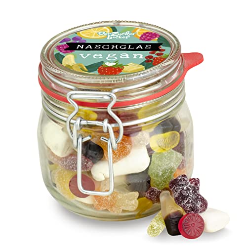 Veganes Nasch-Glas – veganer Süßigkeiten-Mix in hochwertigem Glas, tolle Geschenk-Idee für Veganer und Veganerinnen von Der Zuckerbäcker