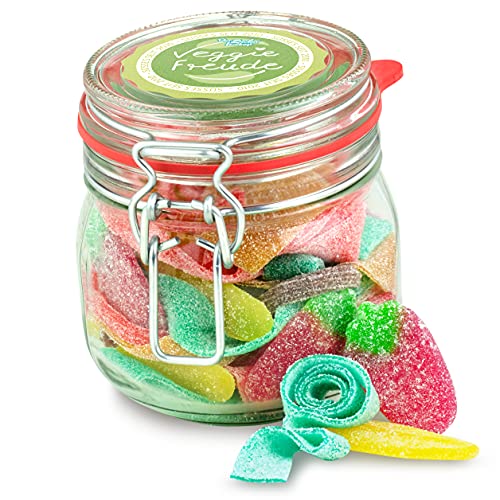 Veggie Sour Süßigkeiten-Glas 300 g saure vegetarische Süßigkeiten im Bügelglas, gelatinefrei, Geschenk für Vegetarier Veggie Sour Süßigkeiten-Glas 300 g saure vegetarische Süßigkeiten im Bügelglas, gelatinefrei, Geschenk für Vegetarier von Der Zuckerbäcker