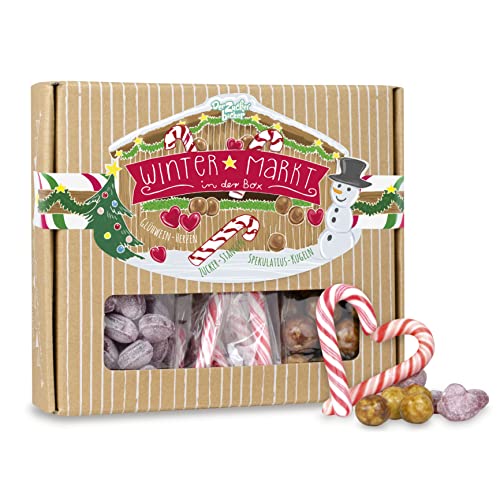 Wintermarkt in der Box, eine bunte Süßigkeiten-Mischung der besten Weihnachtsmarkt-Klassiker vereint in einer hübschen Box, tolles Geschenk zu Weihnachten von Der Zuckerbäcker