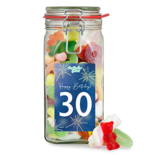 Zum 30. Geburtstag Süßigkeitenglas – nostalgisches Geschenkglas, gefüllt mit toller Süßigkeiten-Mischung, süßes Geschenk zum 30ten Geburtstag von Der Zuckerbäcker