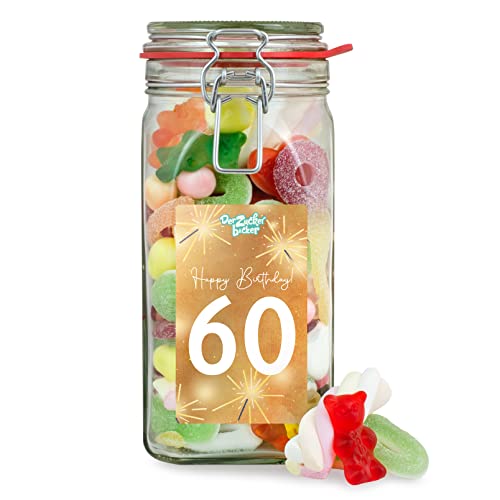 Zum 60. Geburtstag Süßigkeitenglas – Geschenkglas gefüllt mit Süßigkeiten, tolles Geschenk zum 60ten Geburtstag von Der Zuckerbäcker