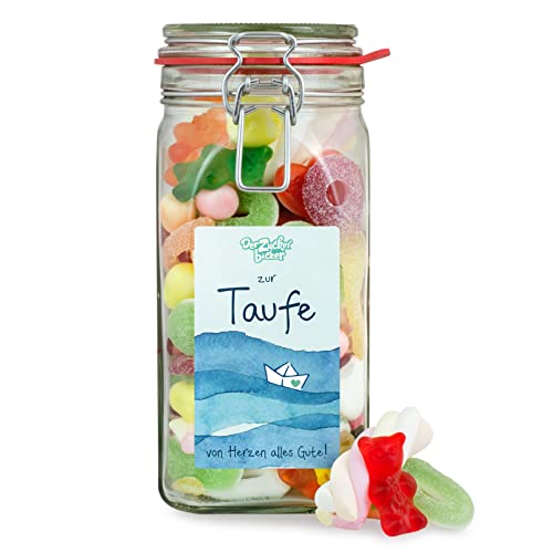 Zur Taufe Süßigkeitenglas – mit Süßigkeiten gefülltes Geschenk-Glas, tolles Geschenk zur Taufe, Taufgeschenk von Der Zuckerbäcker