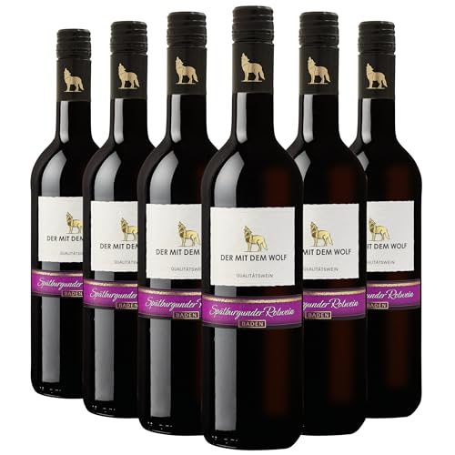 Wolfenweiler Spätburgunder Rotwein halbtrocken - Aromen von reifen Brombeeren, rubinrot & samtig - Badischer Qualitätswein vom Batzenberg aus dem Markgräflerland (6 x 0,75l) von Der mit dem Wolf