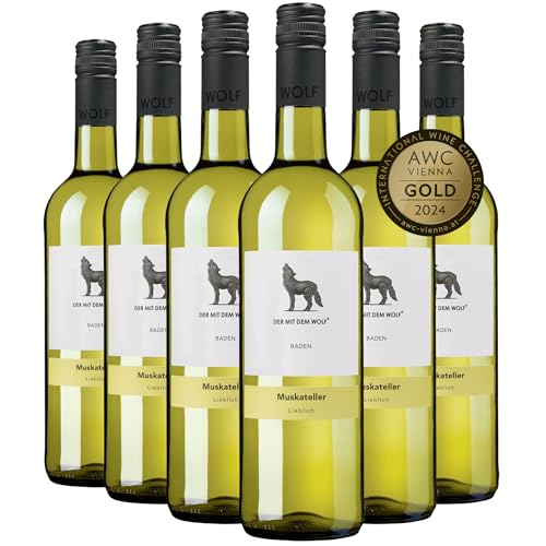 Wolfenweiler Muskateller Weißwein lieblich - Gold 2024 AWC Vienna - Deutscher Qualitätswein aus dem Markgräflerland Batzenberg, mit feinen Muskataromen (6 x 0,75l) von Der mit dem Wolf