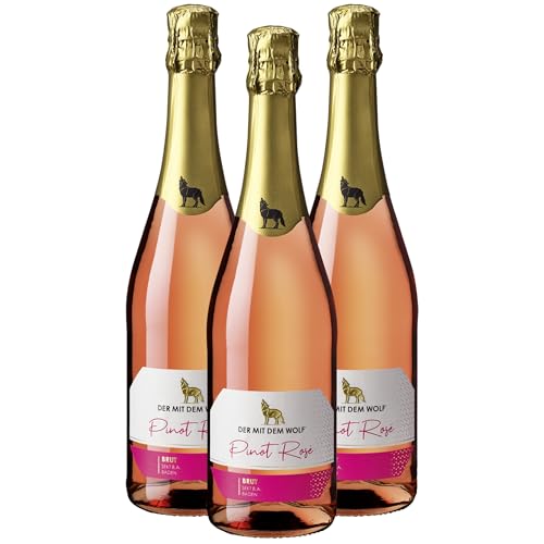 Wolfenweiler Pinot Rosé brut - Eleganter badischer Rosé Spätburgunder Sekt mit feinen Burgunder- und Erdbeeraromen - Feinperlig saftig, ideal als Sektgeschenk (3 x 0,75l) von Der mit dem Wolf
