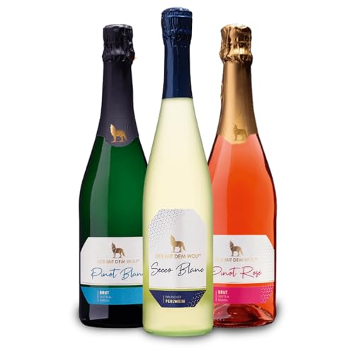 Wolfenweiler Trio Sekt-Paket – Prickelndes und fruchtiges Sekt-Geschenkset mit Pinot Rosé brut, Pinot Blanc brut und Secco Blanc aus dem Markgräflerland (3 x 0,75l) von Der mit dem Wolf