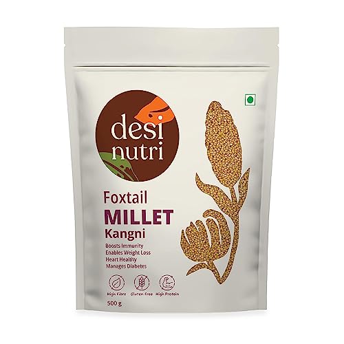 Desi Nutri Foxtail Millet Grains | Millets | Natural Grains | Korra | Navane | Kangni | Foxtail Millet - 500 gms | Rich in Fiber and Protein, Pack of 1 von Desi Nutri