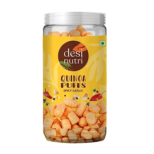 Desi Nutri Quinoa Puffs Spicy Garlic | Ready to Eat Quinoa Puffs Spicy Garlic | Quinoa Puffs Spicy Garlic Snacks - 60 gms | Rich in Iron & Protein von Desi Nutri