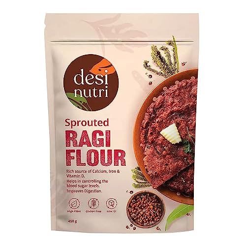 Desi Nutri Sprouted Ragi Flour | Ragi Powder | Ragi Malt | Ready to Cook Ragi Powder | Nachni Flour- 450 gms | High in Protein & Calcium von Desi Nutri