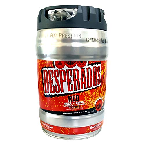 2 x Desperados red Bier mit Tequila, Guarana, Cachaca, Partyfass 5 Liter Fass inkl. Zapfhahn 5,9% vol. von Desperados