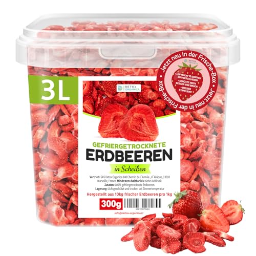 GEFRIERGETROCKNETE ERDBEEREN, 300g Früchte in Scheiben, 100% Trockenfrüchte natürlich und ohne Zusatz von Zucker oder Zusatzstoffen, Höchste Qualität von Detox Organica (300g) von Detox Organica