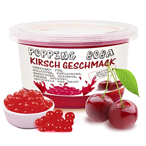 Original Bubble Tea Perlen - 490g Boba Pearls Kirsch Geschmack, Popping Tee Fruchtperlen, Hochwertige Original Fruit balls, 100% Vegan und Glutenfrei von D&O Nature Products