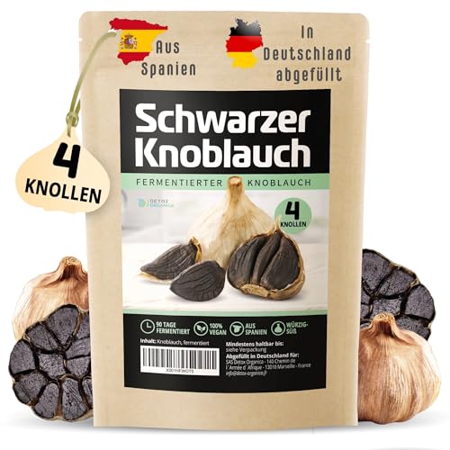 Detox Organica Schwarzer Knoblauch, 4 Knollen fermentierter Knoblauch aus Spanien, 90 Tage fermentiert, große ganze Knollen, Frischer Black Garlic würzig-süß und vielseitig Detox Organica Schwarzer Knoblauch, 4 Knollen fermentierter Knoblauch aus Spanien, 90 Tage fermentiert, große ganze Knollen, Frischer Black Garlic würzig-süß und vielseitig von Detox Organica