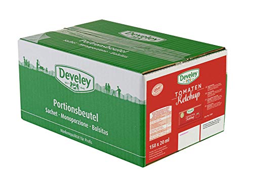 DEVELEY Tomaten Ketchup – 150 x 20 ml Pack - Portionsbeutel Tomaten-Ketchup – Original Develey Rezeptur – Ohne Zusatz von Konservierungsstoffen und Geschmacksverstärkern – Ketchup von Develey