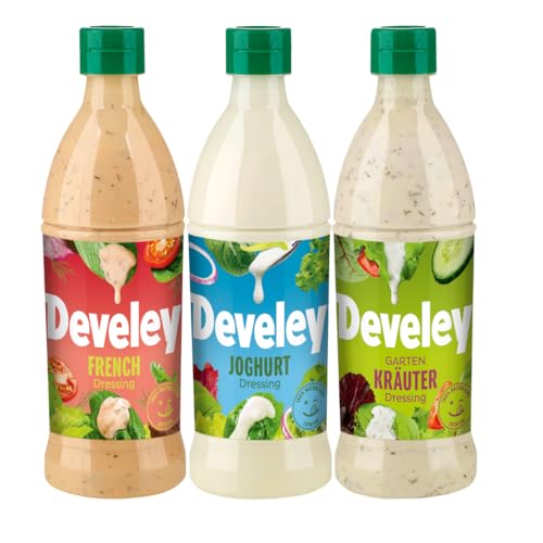 Develey - Dressings-Set 3x500 ml Squeeze-Flaschen im Bundle - Bundle bestehend aus Gartenkräuter, Joghurt, French Dressings - Vegetarisch - Perfekt für Salat und Gemüse von Develey