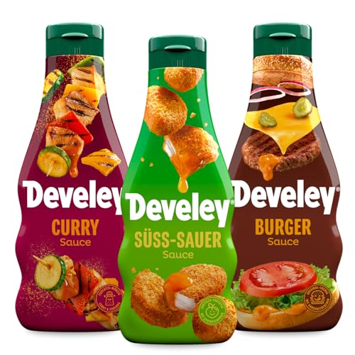 Develey – Saucen-Set 3x250 ml Squeeze-Flaschen im Bundle – Bundle bestehend aus Curry, Süß-Sauer & Burger Saucen – Ohne Konservierungsstoffe - Perfekt für viele Gerichte als Topping oder Dip Develey – Saucen-Set 3x250 ml Squeeze-Flaschen im Bundle – Bundle bestehend aus Curry, Süß-Sauer & Burger Saucen – Ohne Konservierungsstoffe - Perfekt für viele Gerichte als Topping oder Dip von Develey