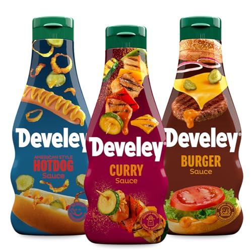 Develey – Saucen-Set 3x250 ml Squeeze-Flaschen im Bundle – Bundle bestehend aus Hotdog, Curry & Burger Saucen – Ohne Konservierungsstoffe - Perfekt für viele Gerichte als Topping oder Dip Develey – Saucen-Set 3x250 ml Squeeze-Flaschen im Bundle – Bundle bestehend aus Hotdog, Curry & Burger Saucen – Ohne Konservierungsstoffe - Perfekt für viele Gerichte als Topping oder Dip von Develey