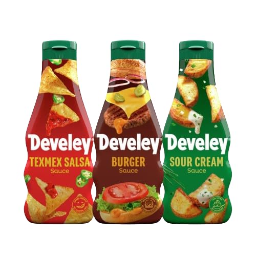 Develey – Saucen-Set 3x250 ml Squeeze-Flaschen im Bundle – Bundle bestehend aus Tex Mex Salsa, Burger & Sour Cream Saucen – Ohne Konservierungsstoffe - Perfekt für viele Gerichte als Topping oder Dip von Develey
