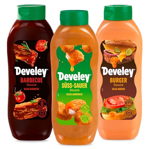 Develey – Saucen-Set 3x875 ml Squeeze-Flaschen im Bundle – Bundle bestehend aus Barbecue, Süßsauer & Burger Saucen - Perfekt für viele Gerichte als Topping oder Dip Develey – Saucen-Set 3x875 ml Squeeze-Flaschen im Bundle – Bundle bestehend aus Barbecue, Süßsauer & Burger Saucen - Perfekt für viele Gerichte als Topping oder Dip von Develey