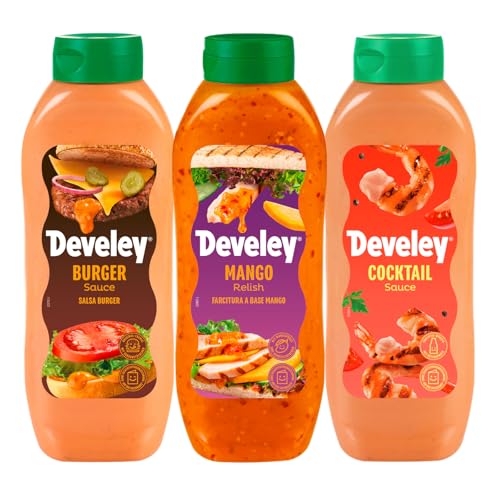 Develey – Saucen-Set 3x875 ml Squeeze-Flaschen im Bundle – Bundle bestehend aus Burger, Mango & Cocktail Sauce - Perfekt für viele Gerichte als Topping oder Dip von Develey