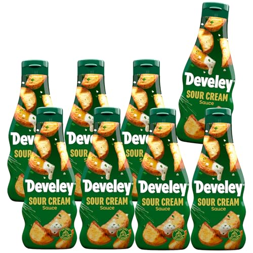 Develey - Sour Cream Sauce 8x250 ml Squeeze Flasche im Set - Cremig-feinherbe Sauerrahmsauce mit Schnittlauch - Ohne Konservierungsstoffe & Glutamat - Für Ofenkartoffeln, Wedges, Wraps uvm. von Develey