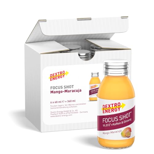 Dextro Energy Focus Shot - Mango Maracuja - Guarana, Gingseng, Vitamin C, B5, B6, B12 und Magnesium, 6x60 ml (6er Pack) von Dextro Energy