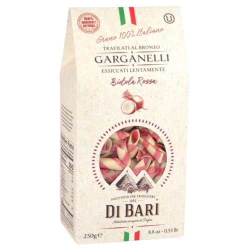 Pastificio Di Bari Tarall'Oro Garganelli Alla Bietola Rossa, Bunte Pasta mit Rote Bete, Trafilatura al Bronzo, 250g, von Di Bari