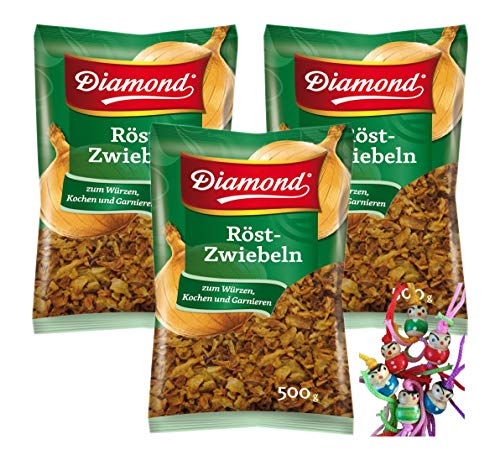 [ 3x 500g ] DIAMOND Röst-Zwiebeln / Geröstete Zwiebeln / Röstzwiebeln + ein kleiner Glücksanhänger von Diamond