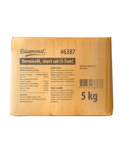 DIAMOND Glasnudeln, kurze Glasnudeln aus Mungobohnenstärke, von Natur aus vegan und glutenfrei - 1 x 5 kg von Diamond