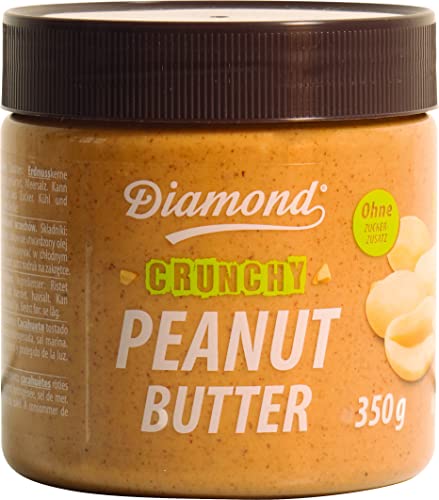 Diamond Erdnussbutter crunchy – Mit Erdnussstückchen – Ohne Zuckerzusatz, vegan – Ideal als Brotaufstrich, Dip oder zum Backen (1 x 350 g) von Diamond