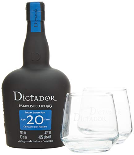 Dictador 20 Years Distillery Icon Reserve Rum mit Geschenkverpackung mit 2 Gläsern (1 x 0.7 l) von Dictador