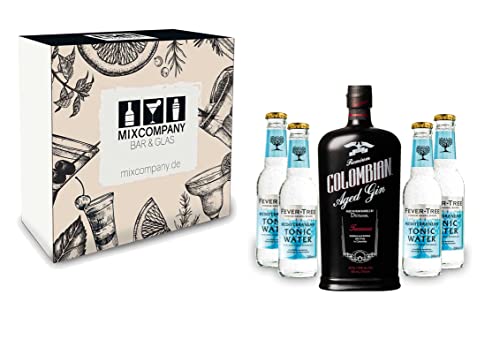 Gin Tonic Giftbox Geschenkset - Dictador Colombian Aged Gin Black 0,7l 700ml (43% Vol) + 4x Fever Tree Mediterranean Tonic Water 200ml inkl. Pfand MEHRWEG -[Enthält Sulfite] von Dictador-Dictador