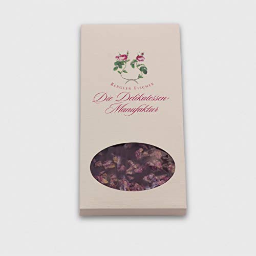 Rosenschokolade Edelbitter | französische Tafelschokolade mit gezuckerten Rosenblättern | Valrhona Caraibe 110g von Die Delikatessen Manufaktur Bergler-Fischer