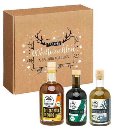 DIE ÖLFREUNDE Bio Weihnachtsbox „Geweihte Weihnacht“ 3 x Öl|3 erlesene Speiseöle|hochwertige kaltgepresste Öle|nachhaltige Öle mit Omega 3 und Omega 6 Fettsäuren|Perfekte Geschenkidee von Die Ölfreunde