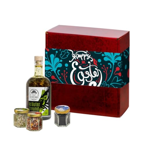 DIE ÖLFREUNDE Osterbox "Mitbringsel vom Osterhasen'' | x Kräuterfreund, 1x Chillisalz, 1x Kräutersalz, 1x Schwarzkümmelsamen DIE ÖLFREUNDE Osterbox "Mitbringsel vom Osterhasen'' | x Kräuterfreund, 1x Chillisalz, 1x Kräutersalz, 1x Schwarzkümmelsamen von Die Ölfreunde