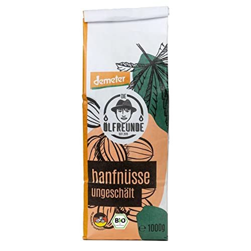 DIE ÖLFREUNDE Hanfnüsse Bio 1kg | hochwertige ungeschälte Hanfnüsse | Hanfprodukt mit wertvollen Mineralien | Nüsse aus deutscher Demeter Landwirtschaft | reich an Omega 3 und Omega 6 Fettsäuren von Die Ölfreunde
